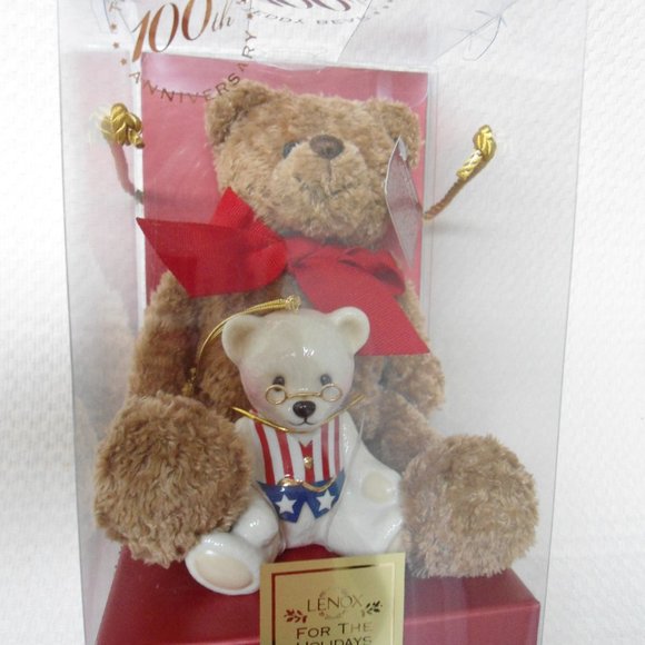 PAIR of Lenox American Bears * 100th Anniversary Ornament & Plush Teddy NIB BOGO - Picture 8 of 10